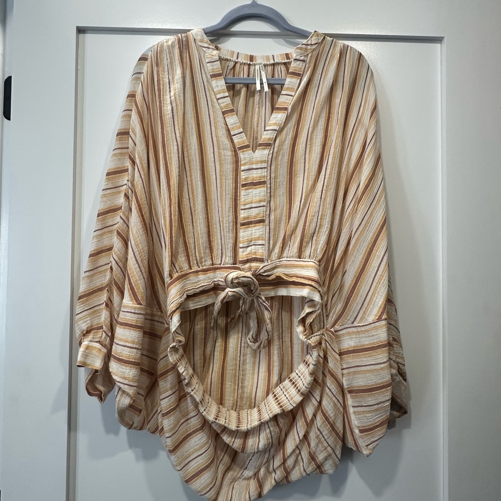 Anthropologie Beige and Brown Striped Blouse